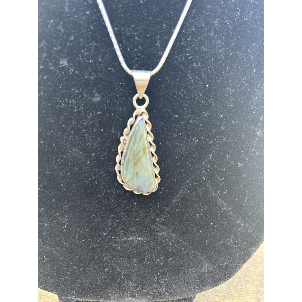 .925 Sterling Silver Labradorite Teardrop Necklace 18"